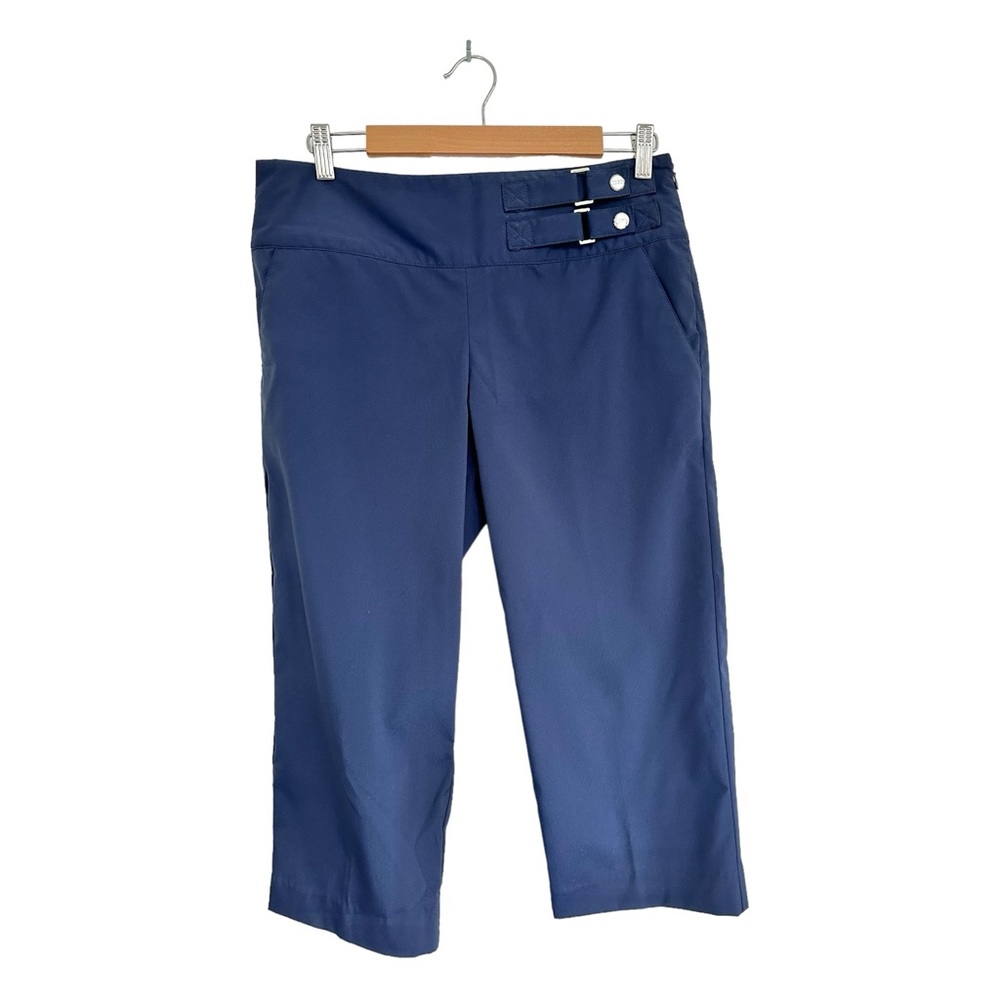 Izod Golf Capri Navy Blue Pants Side Zip  & Pockets Flat Front Size 8